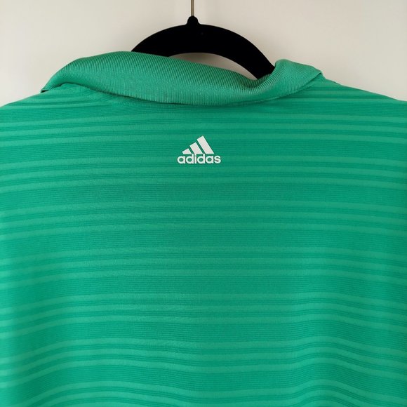 Adidas Golf Polo Shirt Men's Sz L Green Striped ClimaCool Kings Creek Logo - Picture 8 of 8